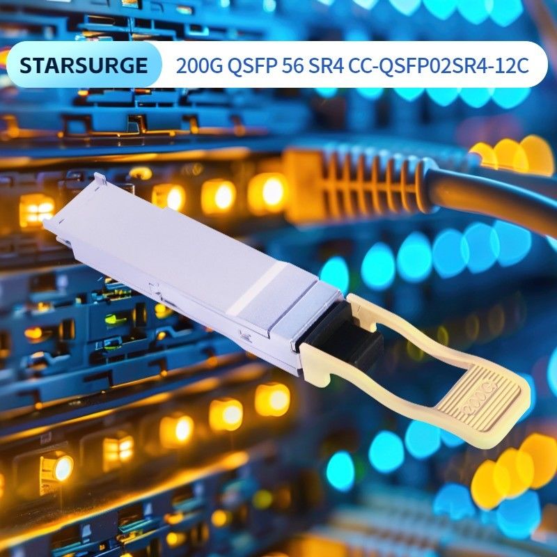Solução de interconexão do centro de dados Transceptor óptico 200G QSFP56 SR4 com distância de transmissão de 100m na fibra OM4