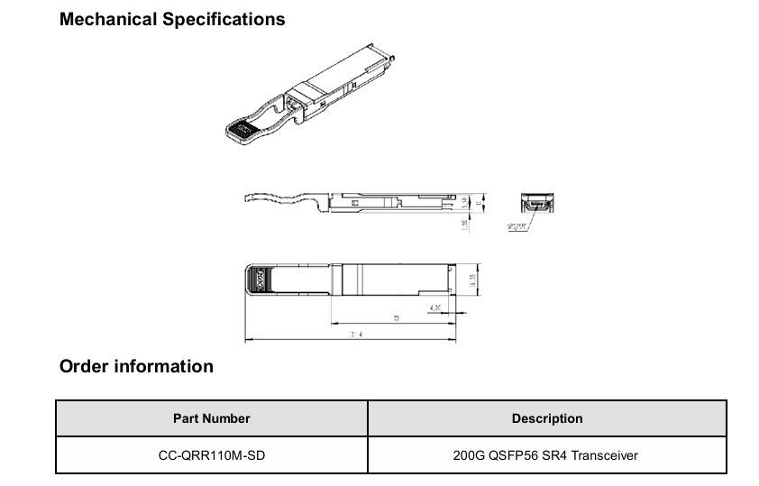 Solução de interconexão do centro de dados Transceptor óptico 200G QSFP56 SR4 com distância de transmissão de 100m na fibra OM4