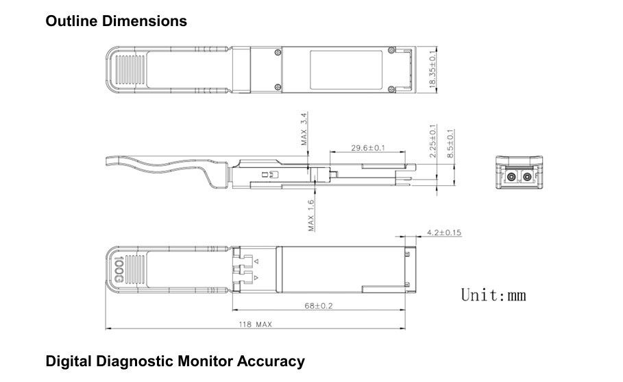 100G QSFP28 2km Transceptores de fibra óptica CWDM4 Ethernet Potência de rede ≤ 3,5W Recebimento mínimo ≤ 3,5W Faixa de 2km Original