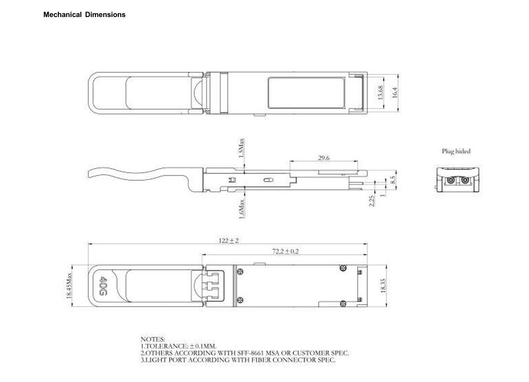 40Gb/s Módulo Óptico Multimodo QSFP BIDI 850/908nm Transceptor Óptico Duplex LC Rede IP Até 70m sobre OM3 100m sobre OM4