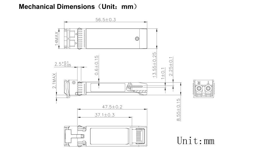 Tecnologia de refrigeração 1550nm 40km ER/EW LC Duplex Industrial Temp -40-85°C 1.5W RoHS CE FCC Compliant 10G SFP Transceiver Module