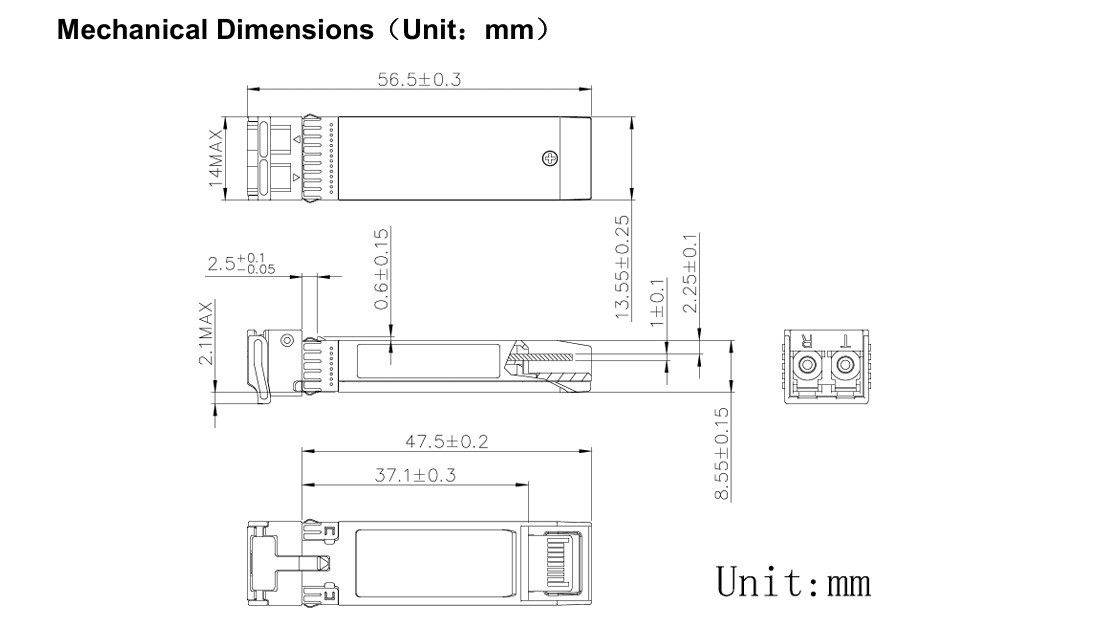 Modulo 10G SFP Ethernet Transceptor de fibra óptica 80km 11,3Gbps Tempo 1 ano Taxa de dados Até 11,3Gbps