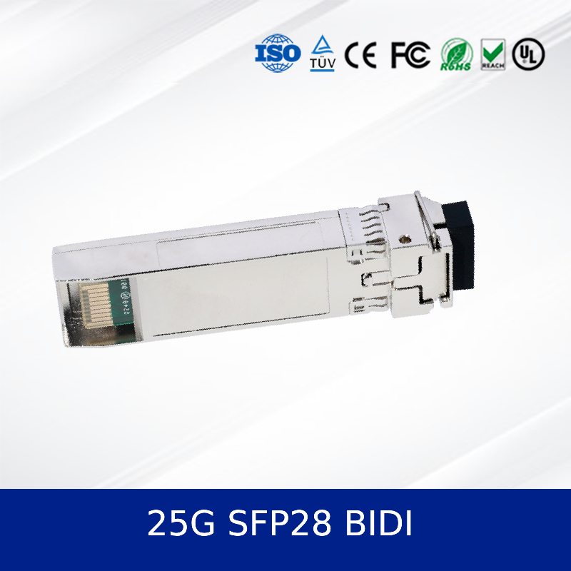 25G SFP28 BIDI 10KM Módulo de transceptor óptico CDR duplo Temporário Industrial, Suporte DDM