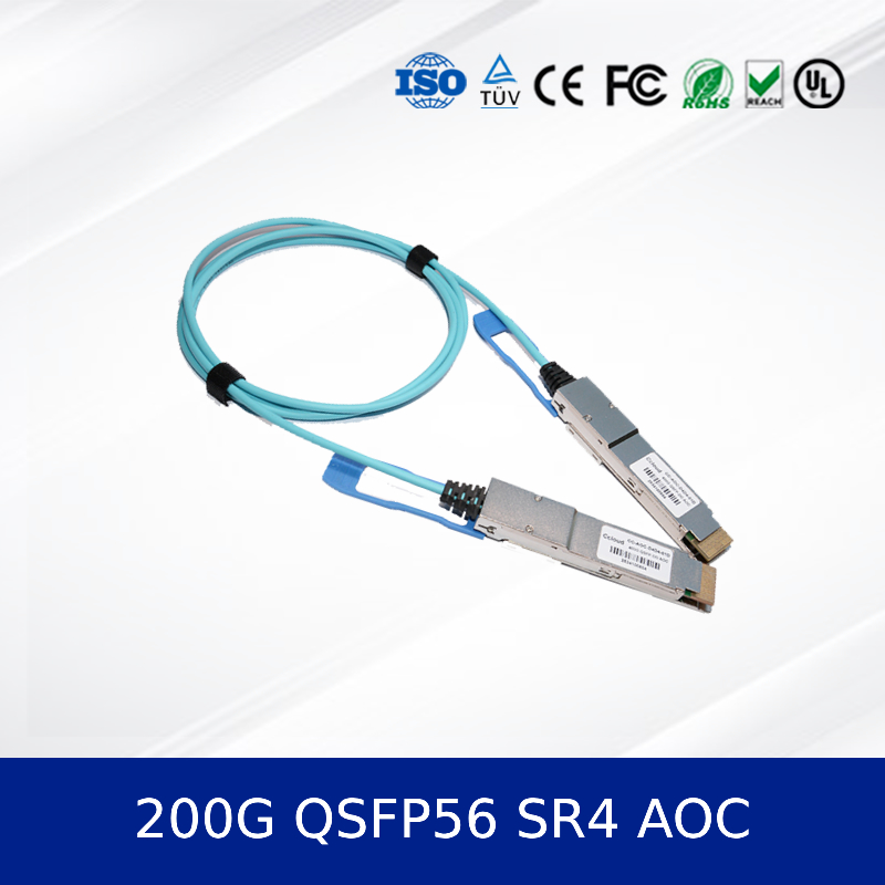 Módulo de transceptor óptico 200G QSFP56 SR4 AOC 3m Cable para 200G Ethernet OM4 MMF, Low Power, CMIS Compliant